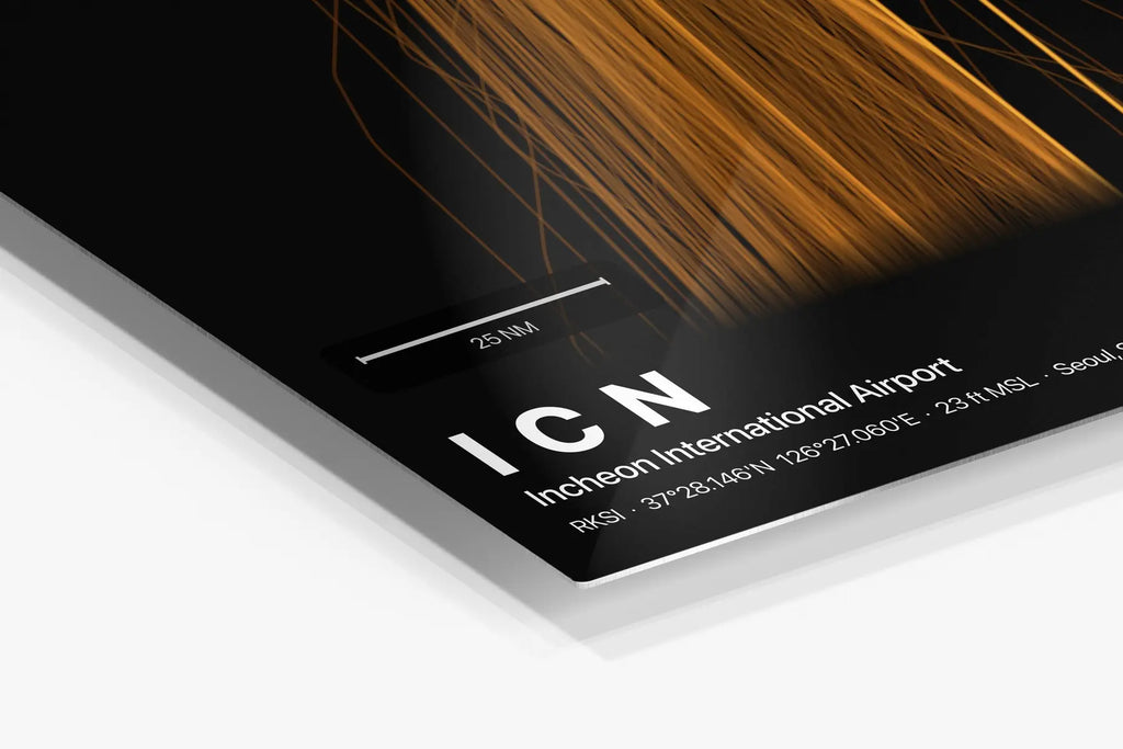 ICN flight path print — Solana theme · Dark in corner detail setting