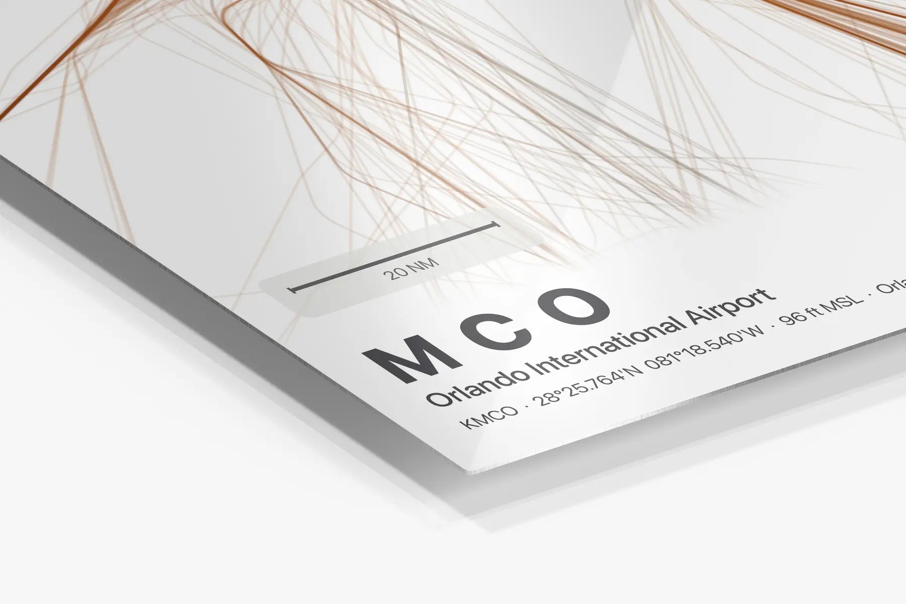 MCO flight path print — Solana theme · Light in corner detail setting