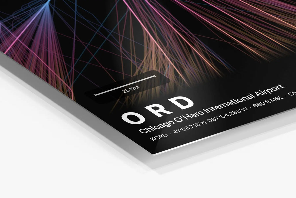 ORD flight path print — Aurora theme · Dark in corner detail setting