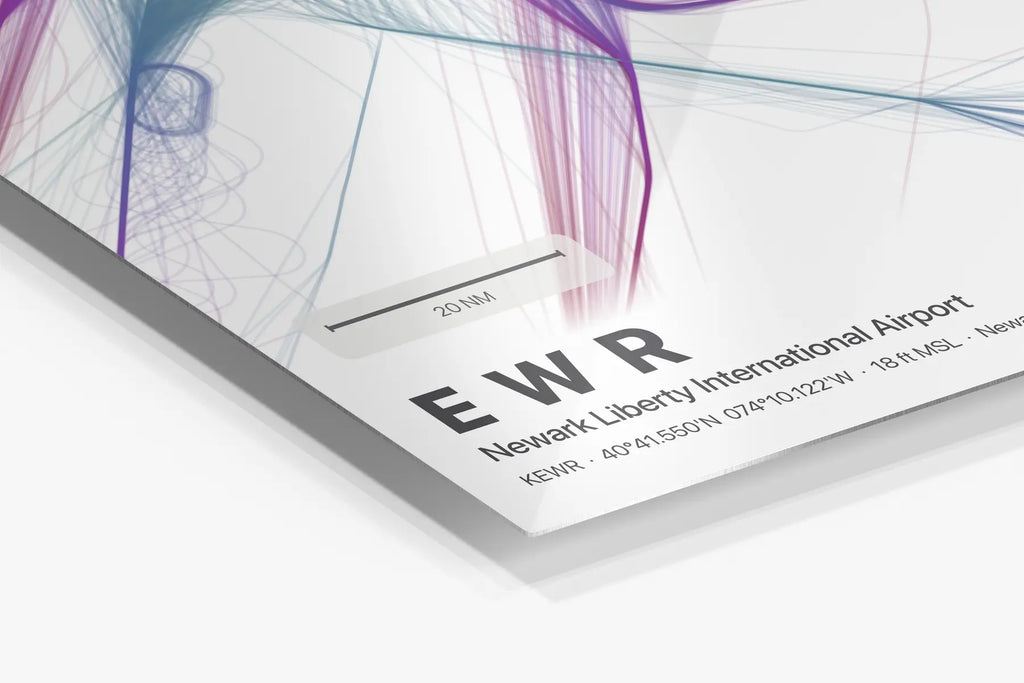 EWR flight path print — Prism theme · Light in corner detail setting