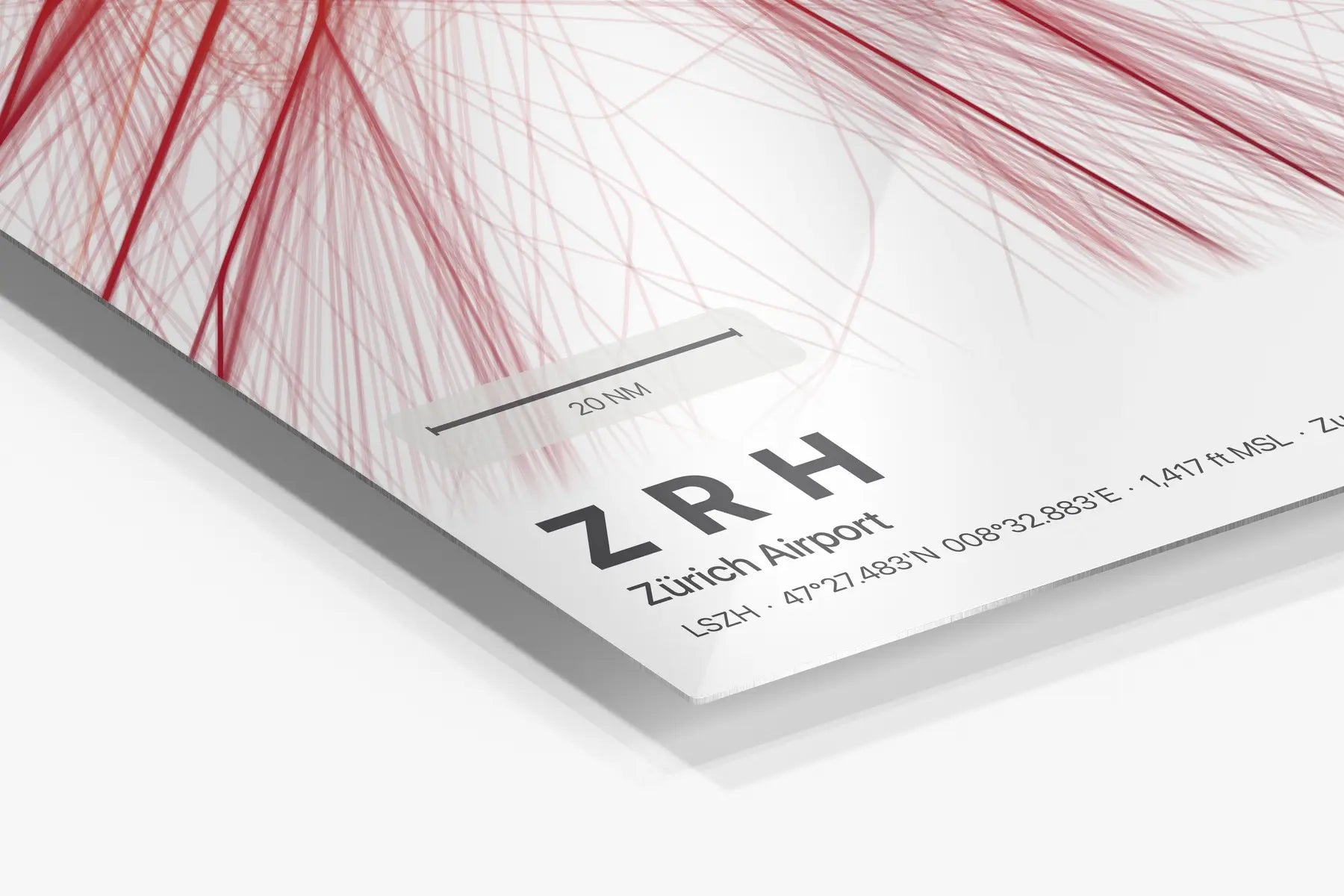 ZRH flight path print — Inferno theme · Light in corner detail setting