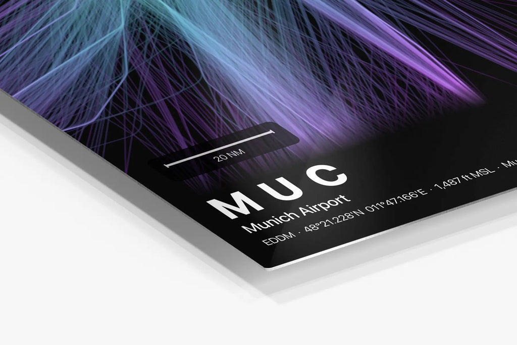 MUC flight path print — Prism theme · Dark in corner detail setting