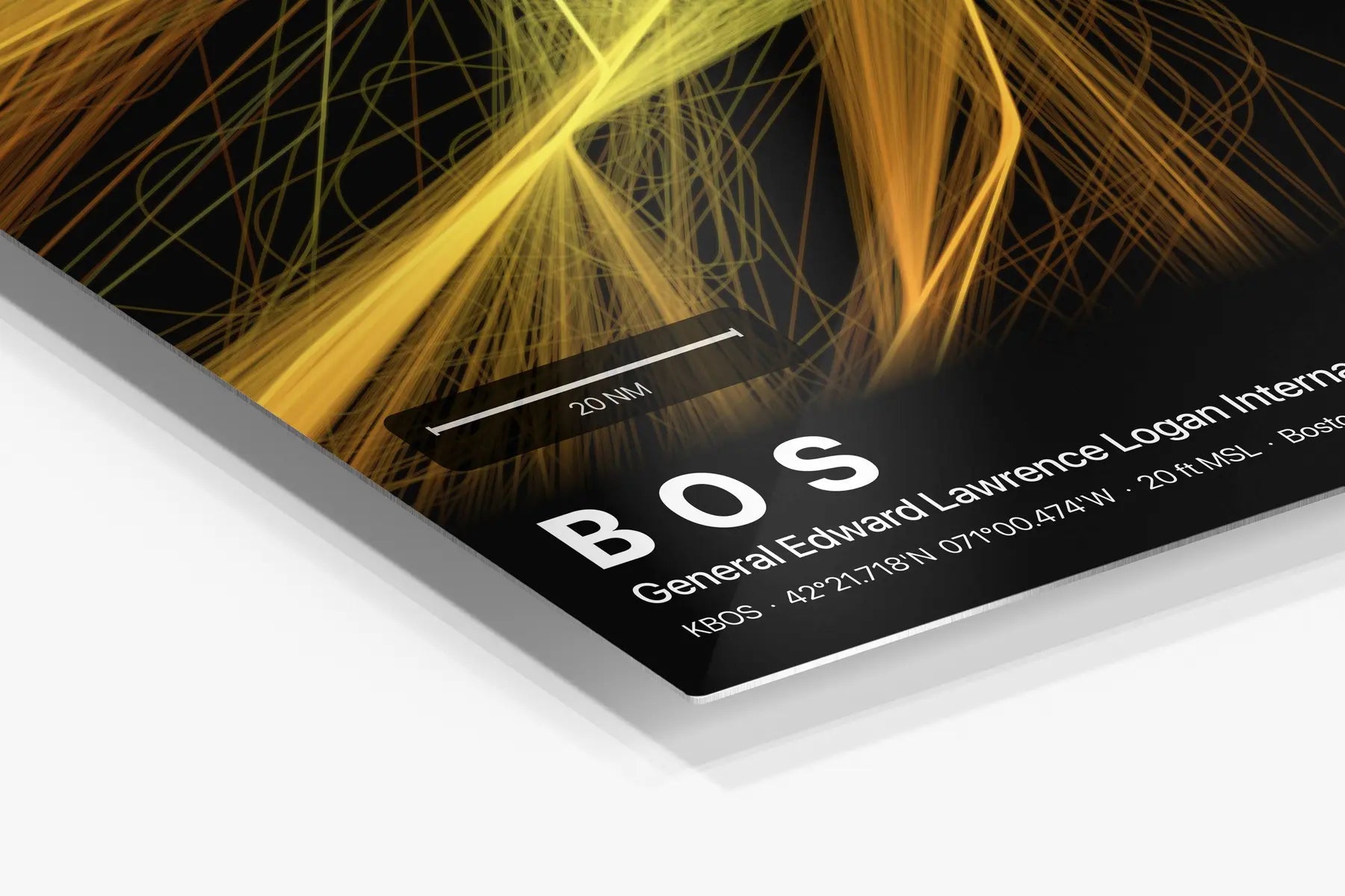 BOS flight path print — Solana theme · Dark in corner detail setting