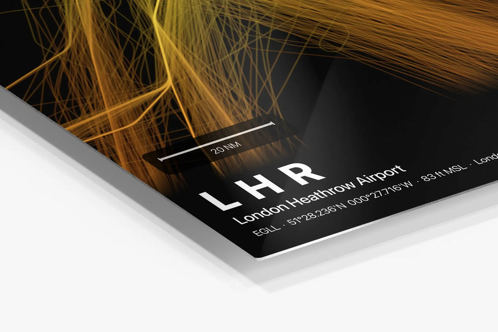 LHR flight path print — Solana theme · Dark in corner detail setting