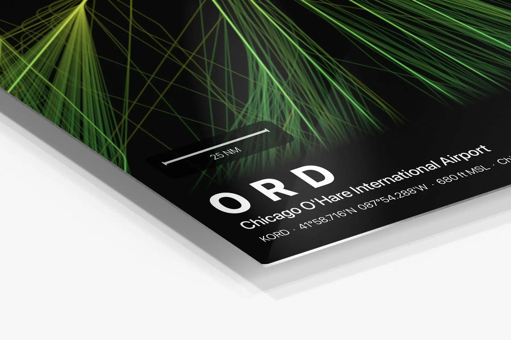 ORD flight path print — Citrus theme · Dark in corner detail setting