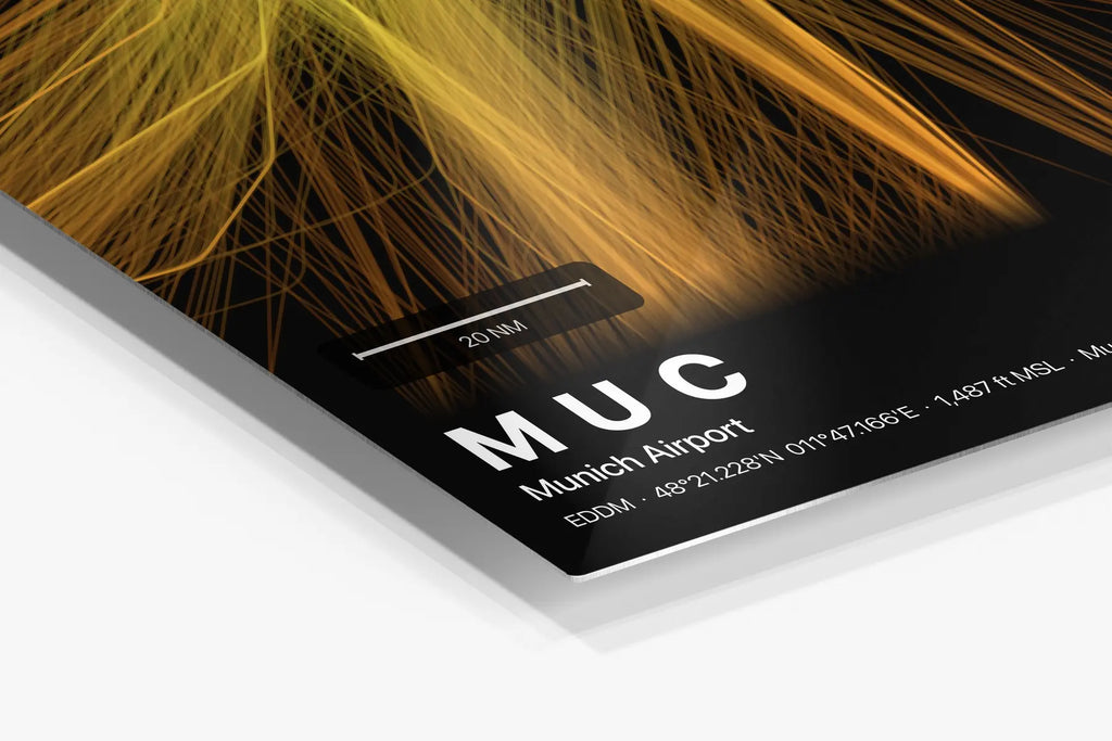 MUC flight path print — Solana theme · Dark in corner detail setting