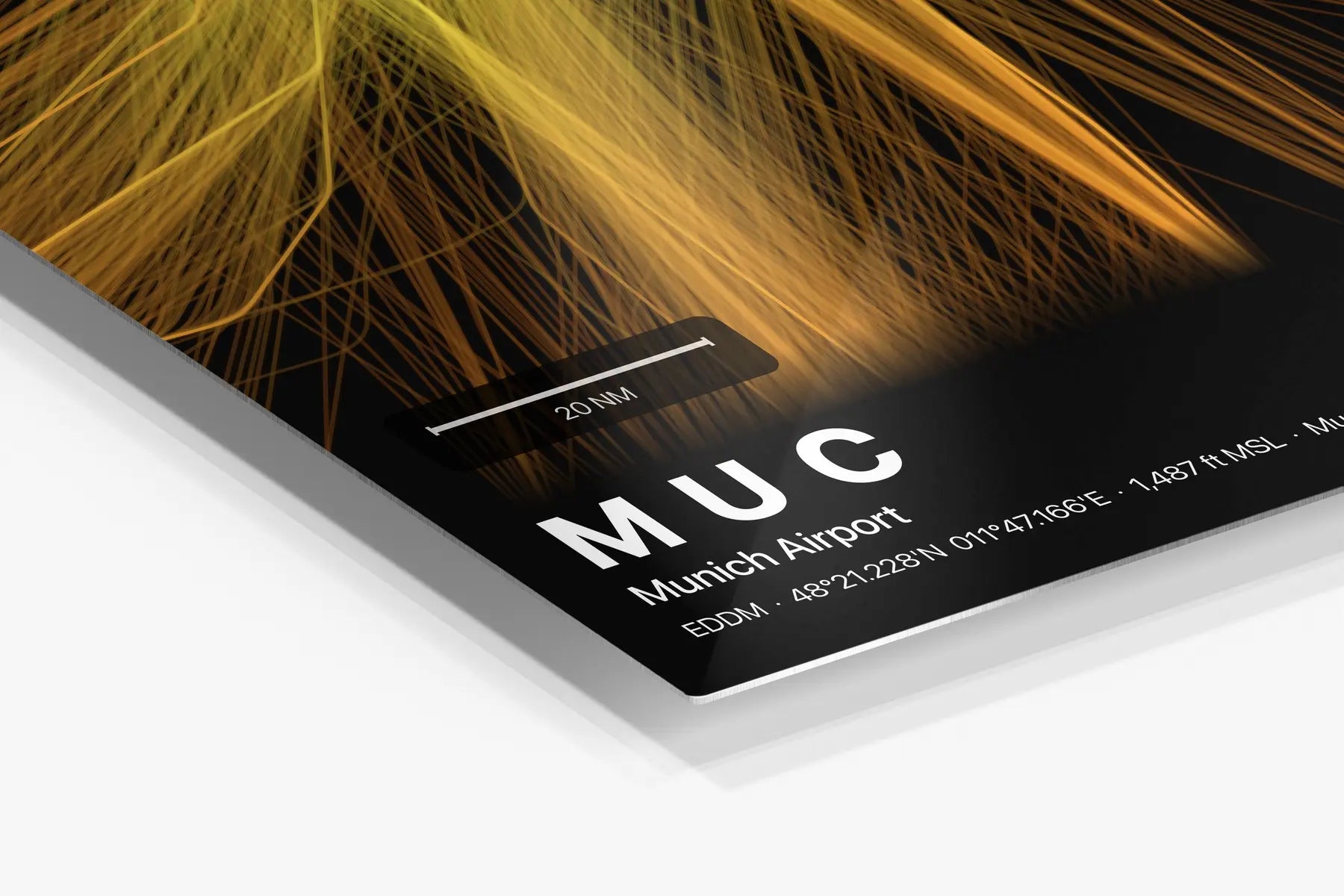 MUC flight path print — Solana theme · Dark in corner detail setting