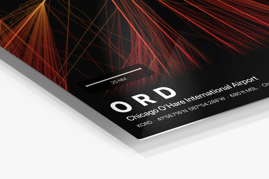 ORD flight path print — Inferno theme · Dark in corner detail setting