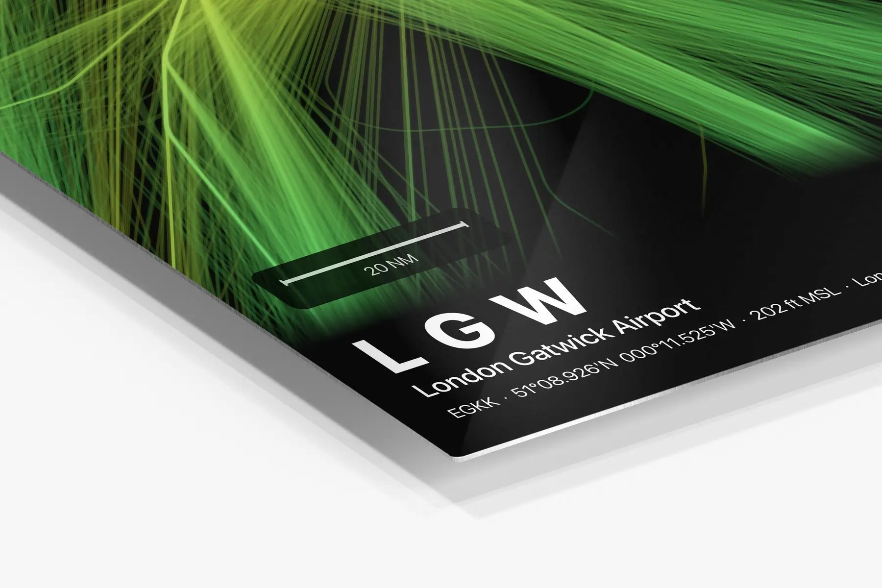 LGW flight path print — Citrus theme · Dark in corner detail setting