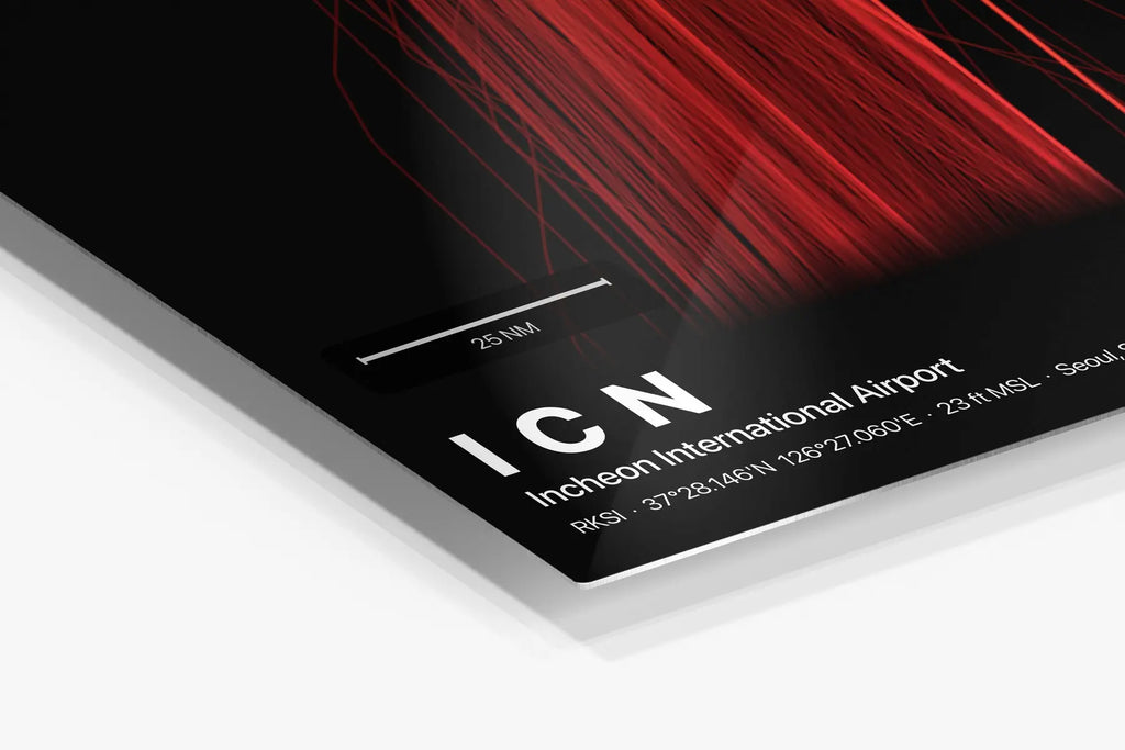 ICN flight path print — Inferno theme · Dark in corner detail setting