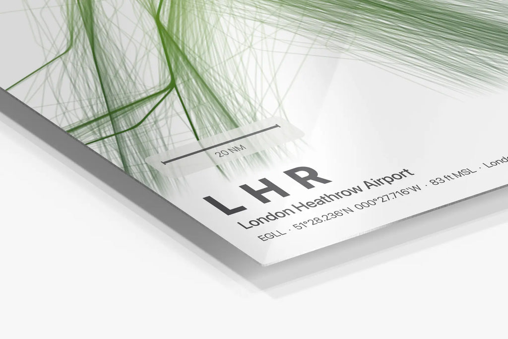 LHR flight path print — Citrus theme · Light in corner detail setting