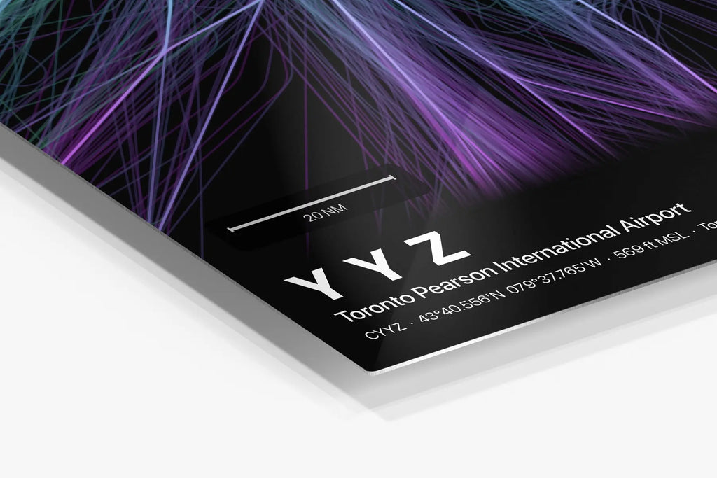 YYZ flight path print — Prism theme · Dark in corner detail setting