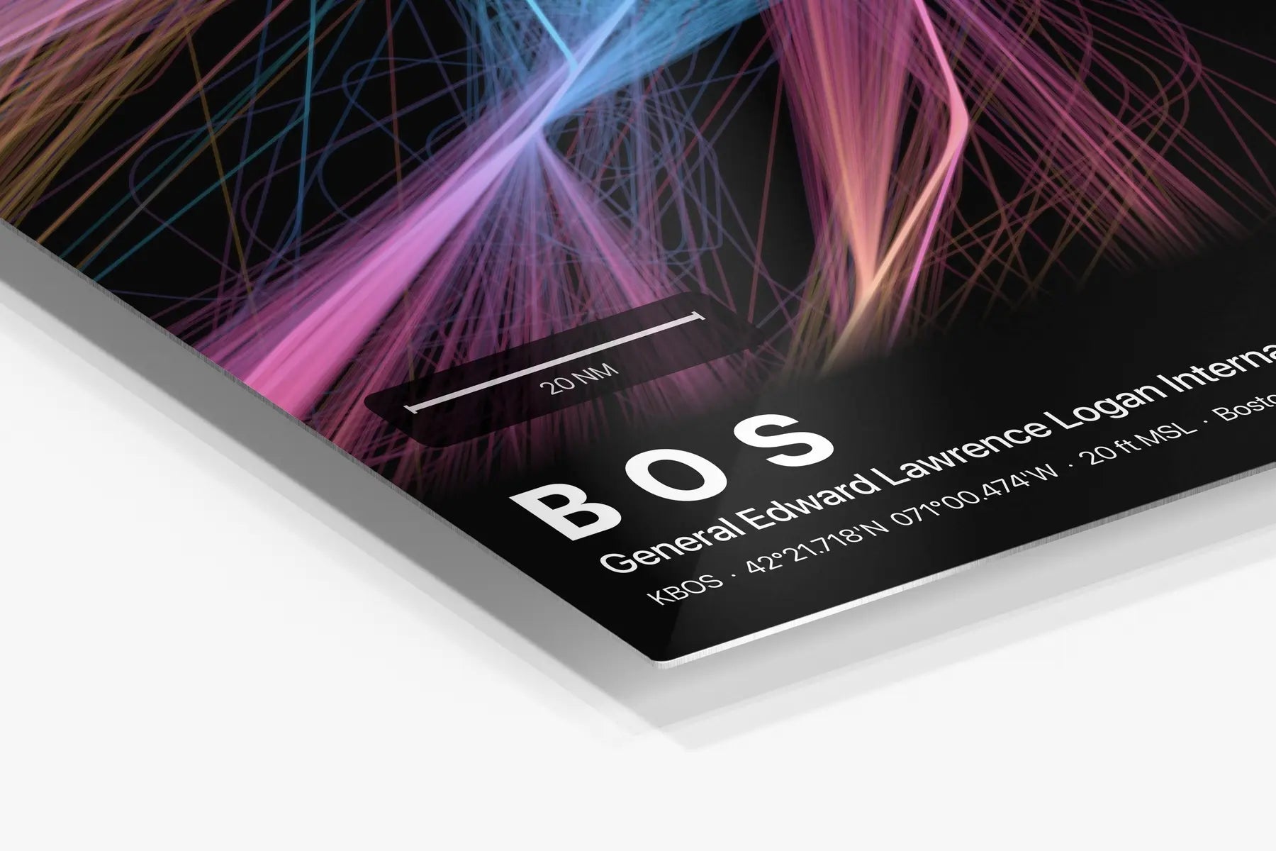 BOS flight path print — Aurora theme · Dark in corner detail setting