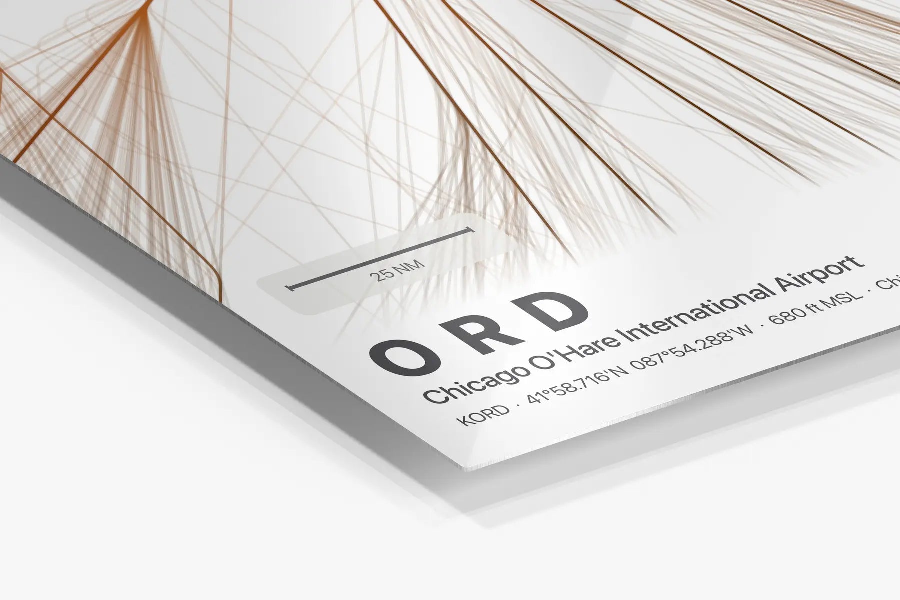 ORD flight path print — Solana theme · Light in corner detail setting