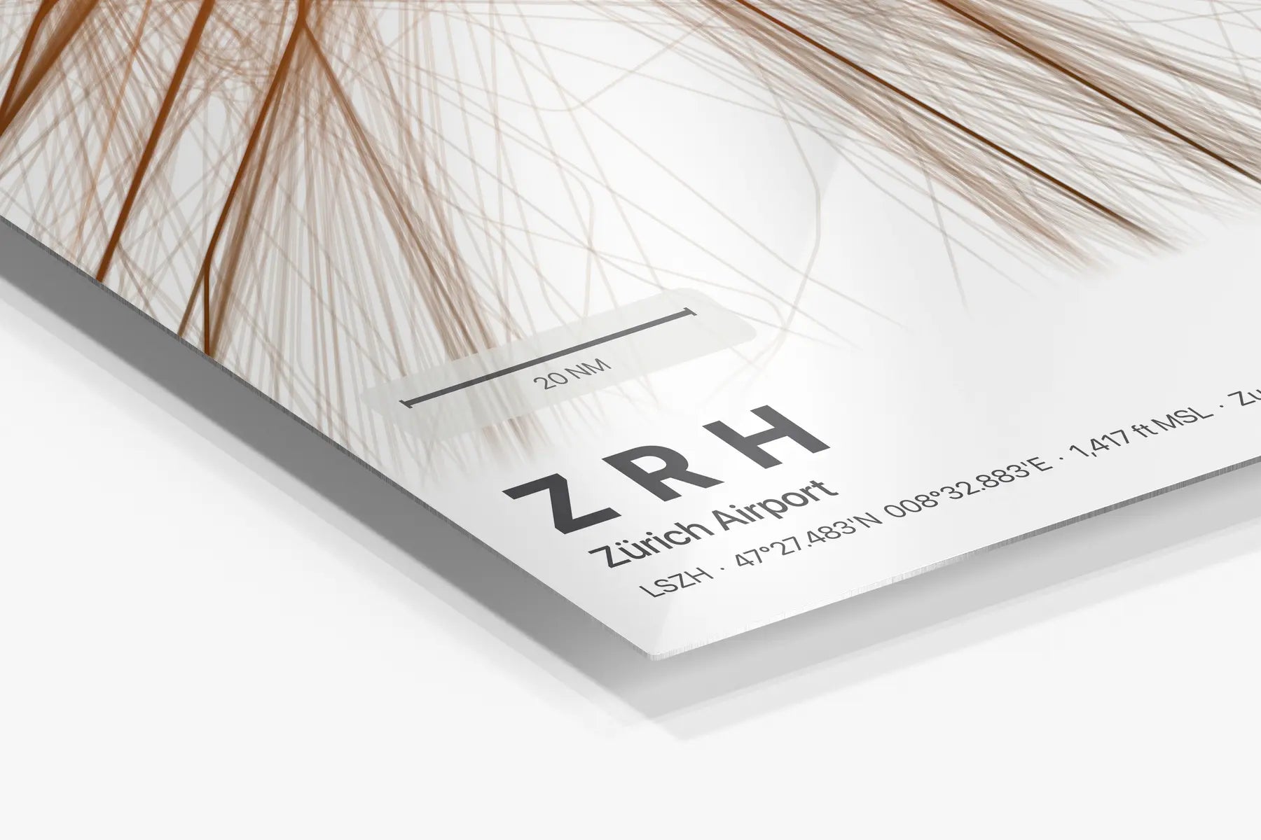 ZRH flight path print — Solana theme · Light in corner detail setting