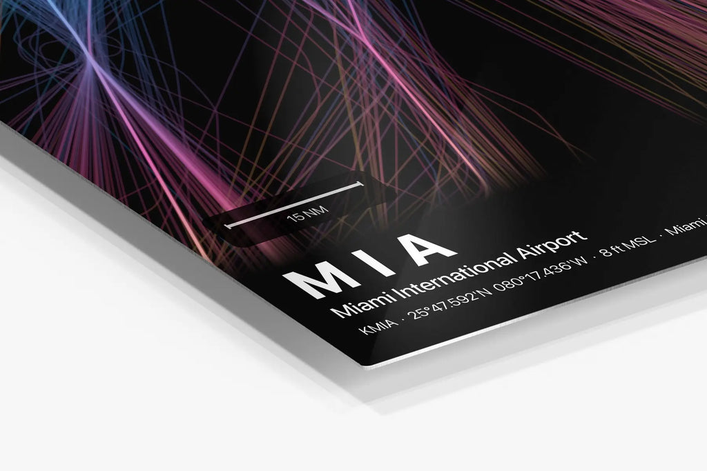 MIA flight path print — Aurora theme · Dark in corner detail setting