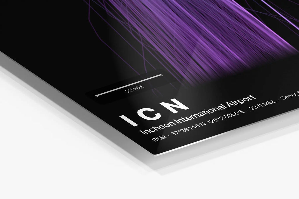 ICN flight path print — Prism theme · Dark in corner detail setting