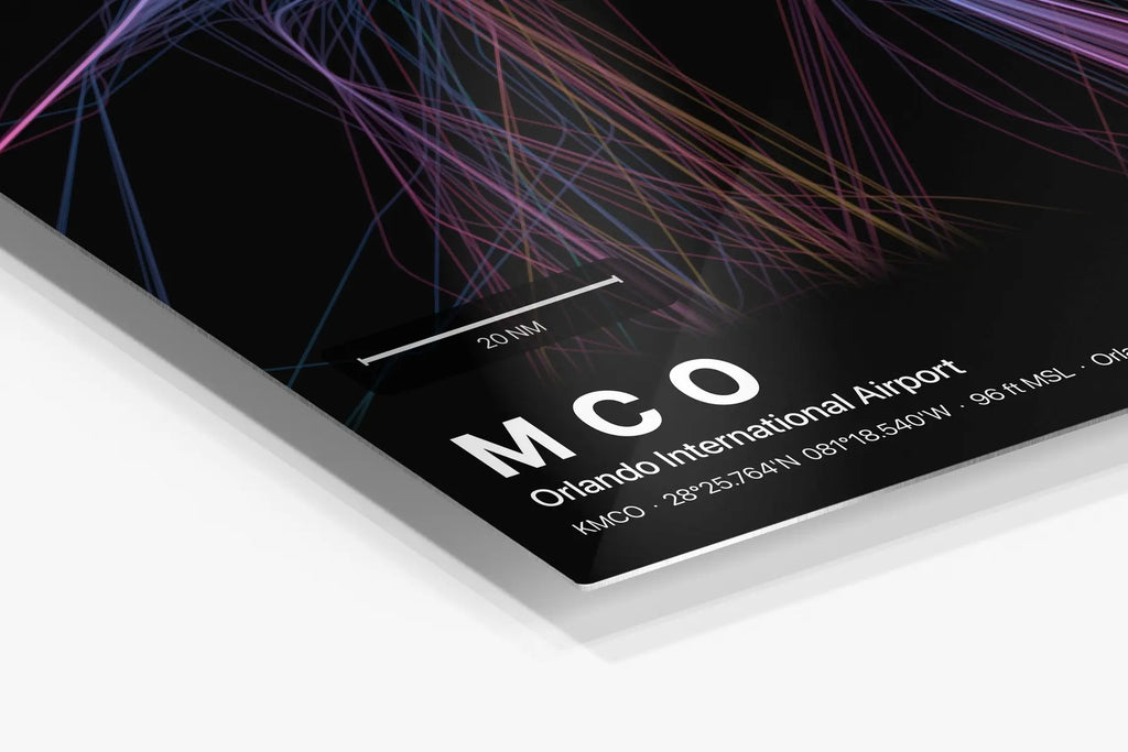 MCO flight path print — Aurora theme · Dark in corner detail setting