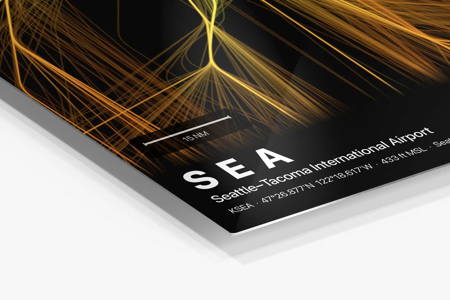 SEA flight path print — Solana theme · Dark in corner detail setting