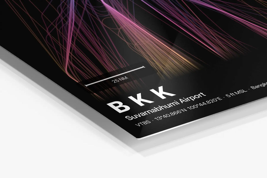 BKK flight path print — Aurora theme · Dark in corner detail setting