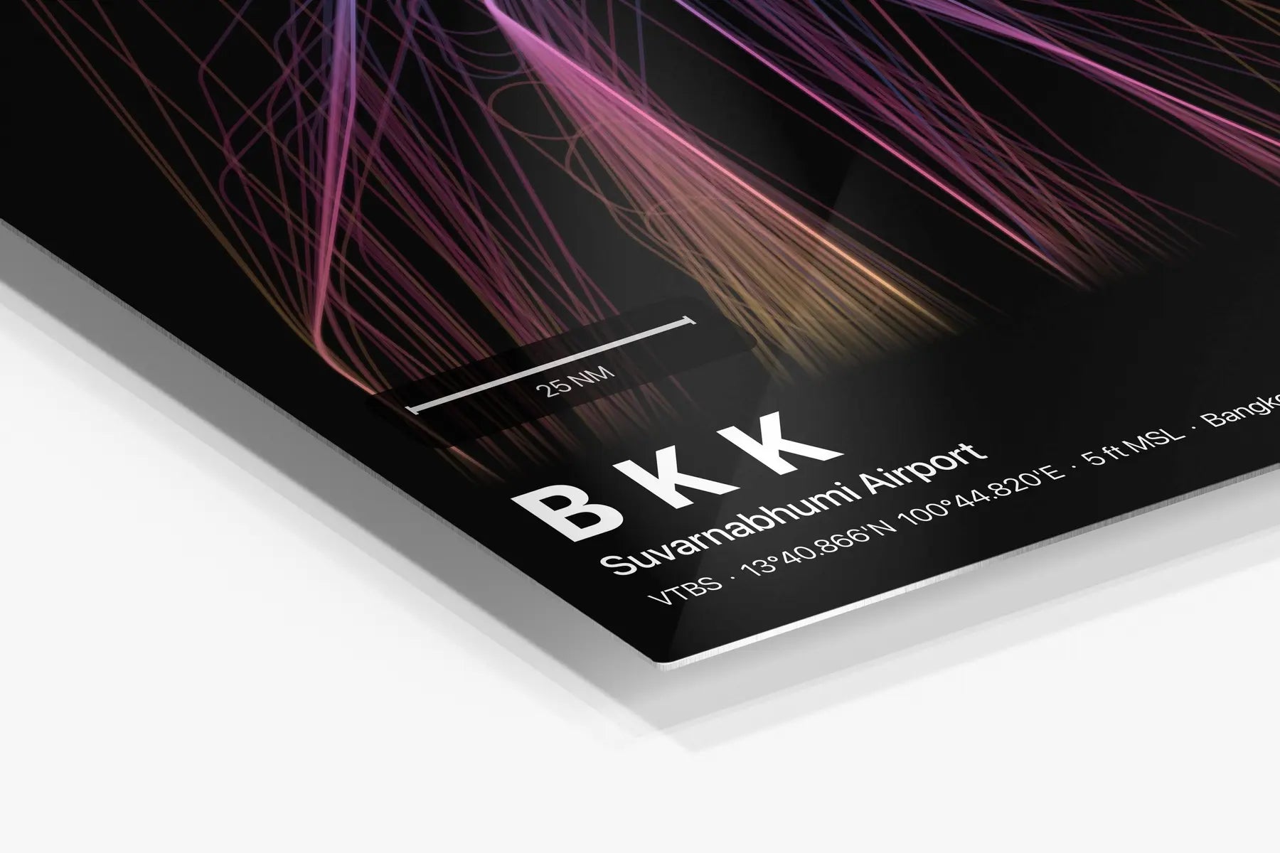 BKK flight path print — Aurora theme · Dark in corner detail setting