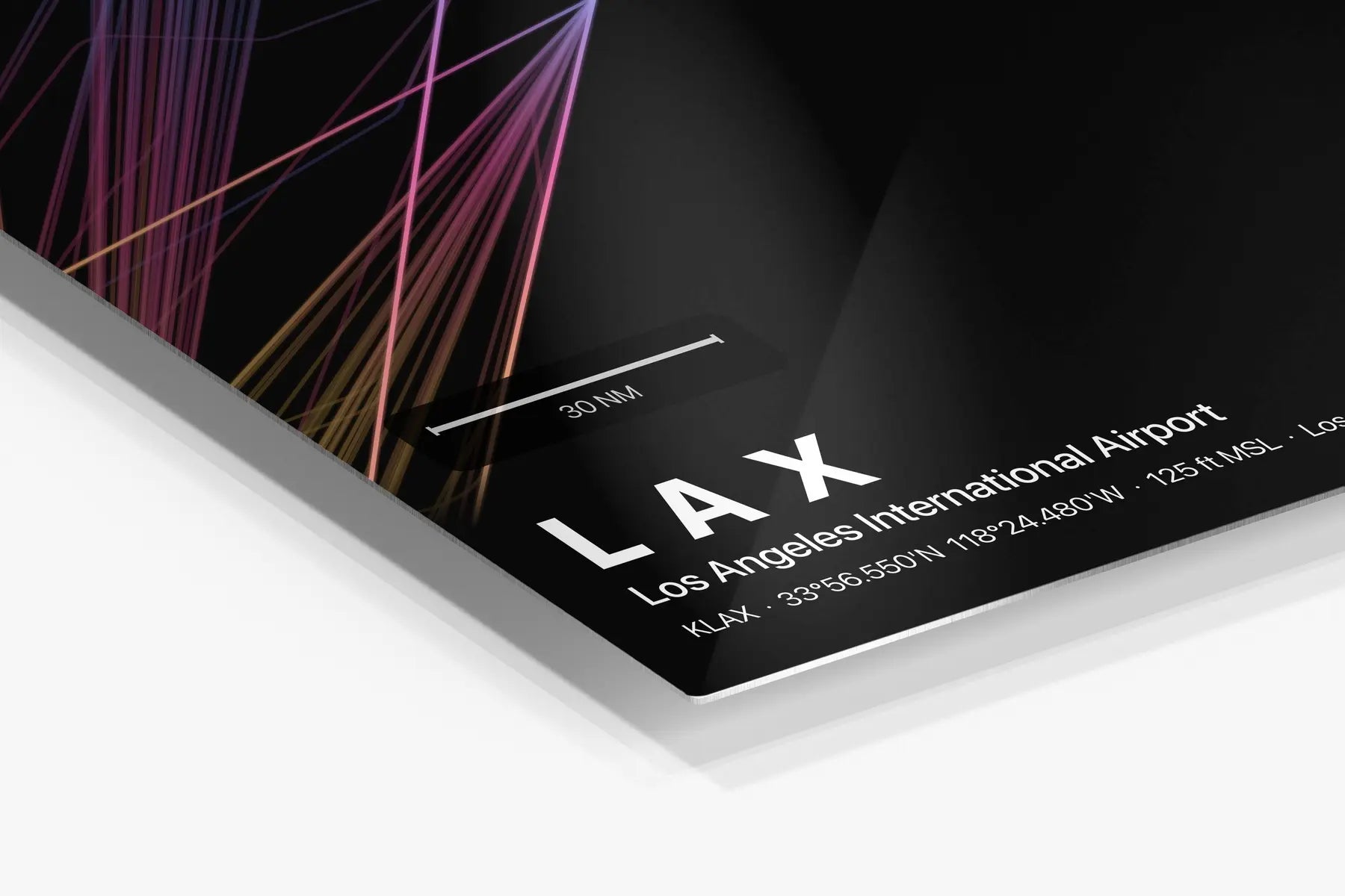 LAX flight path print — Aurora theme · Dark in corner detail setting