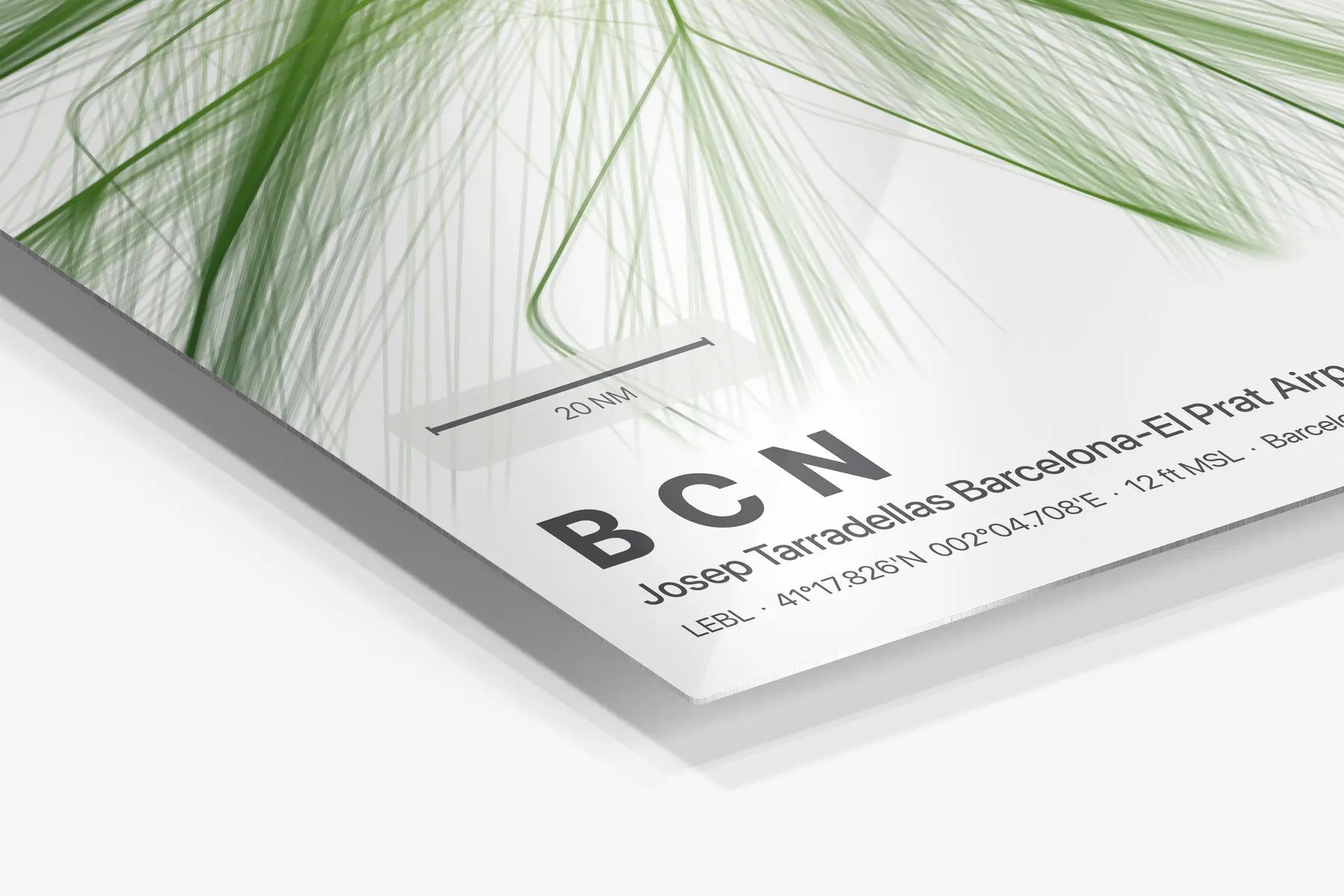 BCN flight path print — Citrus theme · Light in corner detail setting
