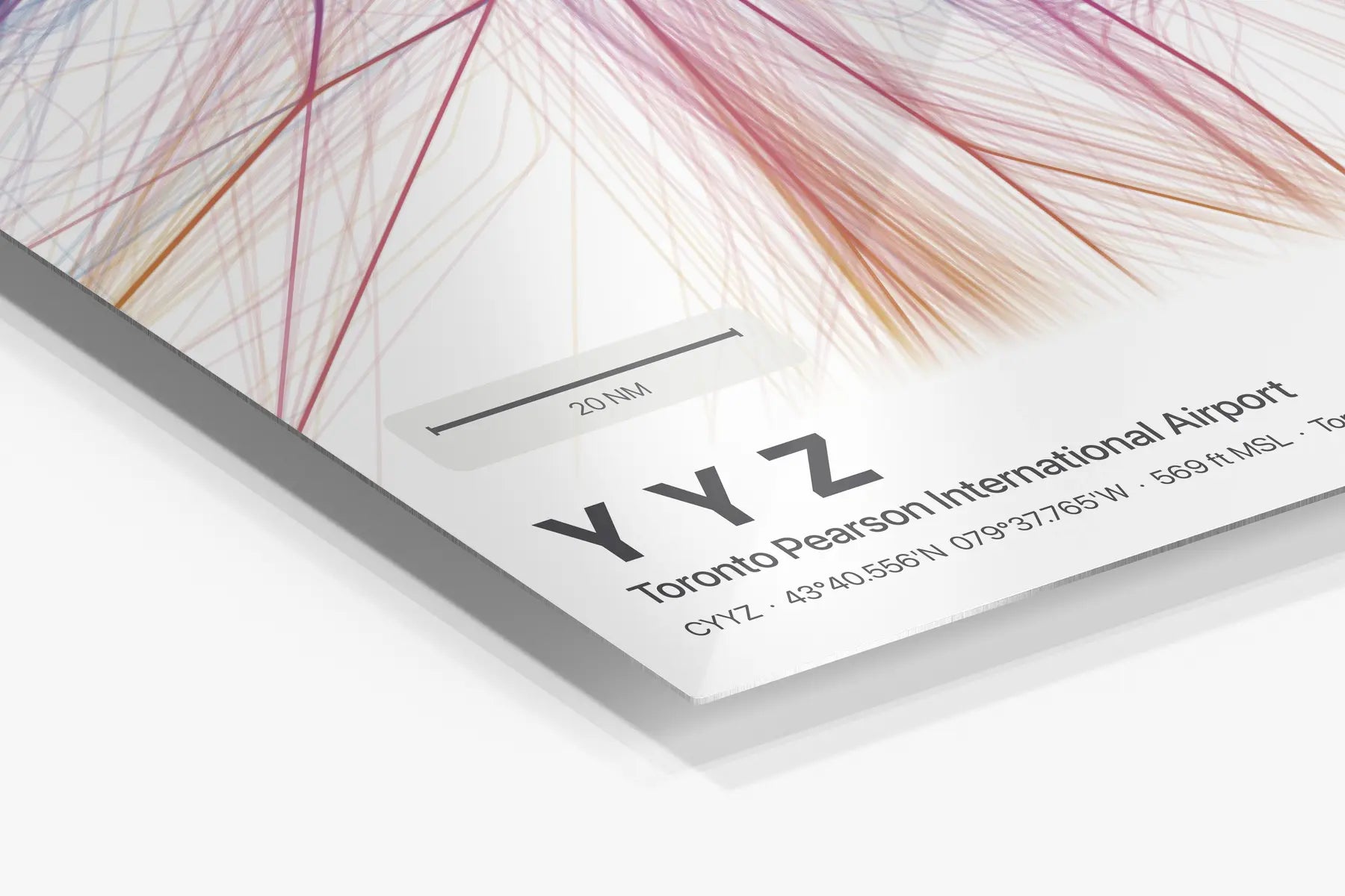 YYZ flight path print — Aurora theme · Light in corner detail setting