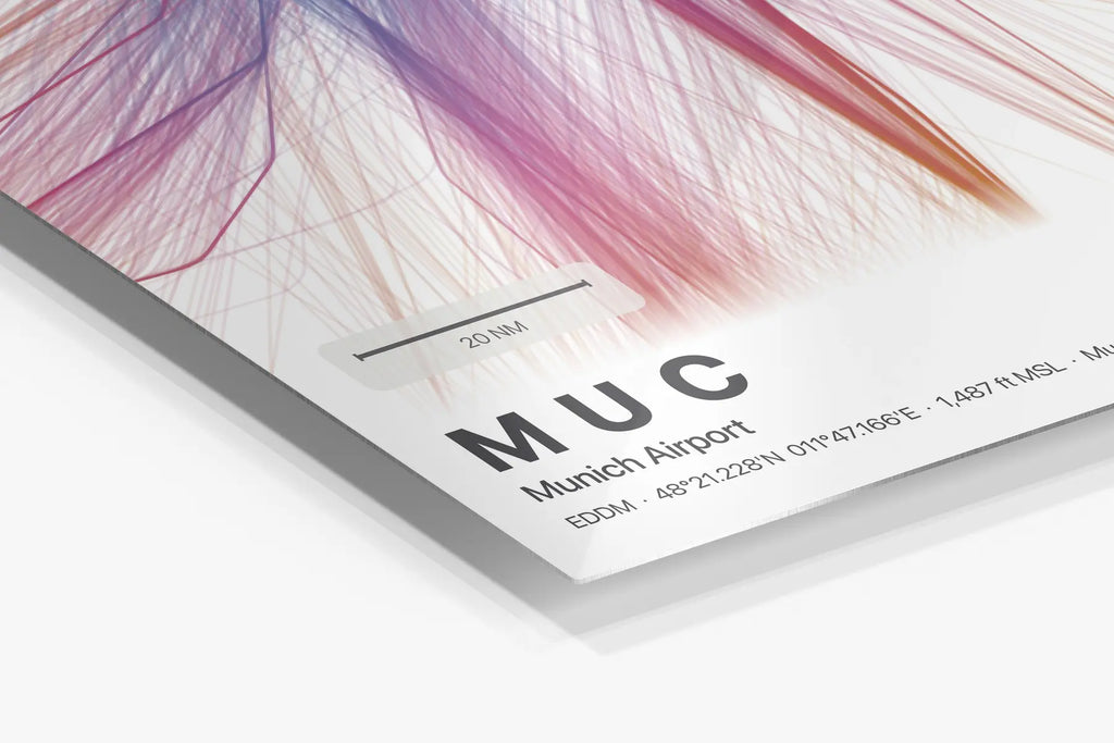 MUC flight path print — Aurora theme · Light in corner detail setting