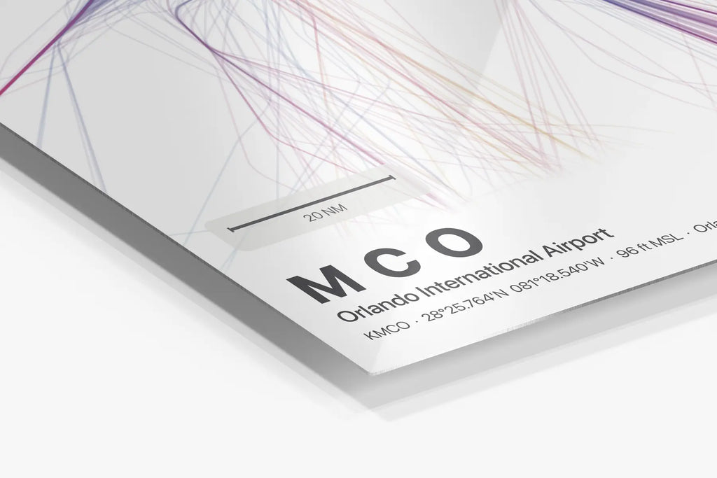MCO flight path print — Aurora theme · Light in corner detail setting