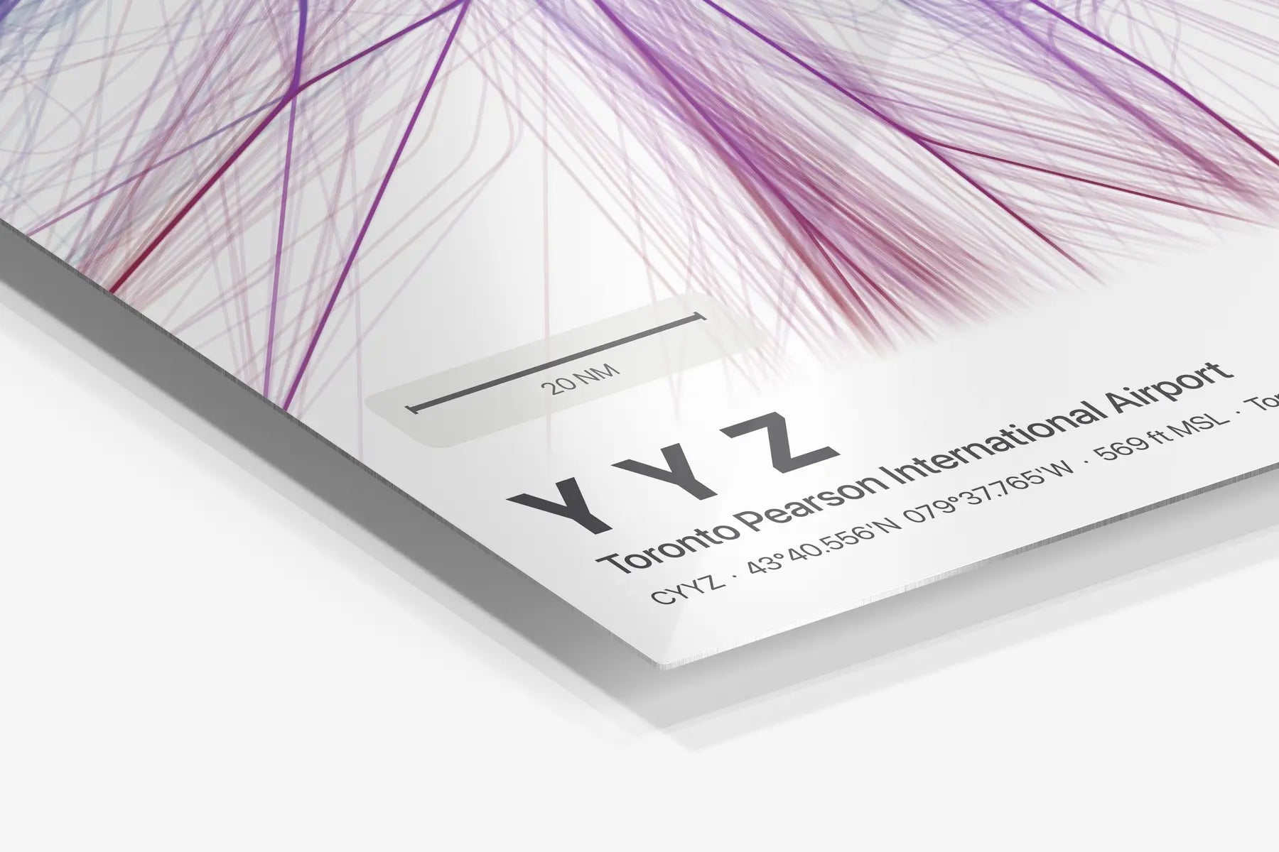 YYZ flight path print — Prism theme · Light in corner detail setting