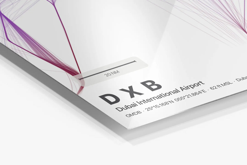 DXB flight path print — Prism theme · Light in corner detail setting