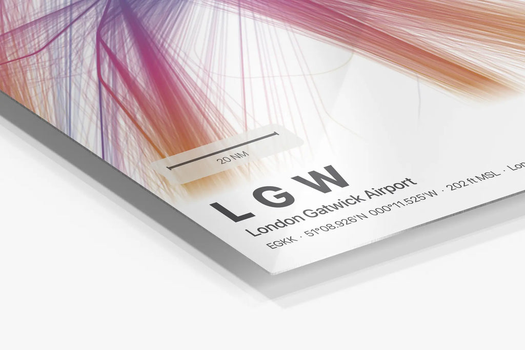 LGW flight path print — Aurora theme · Light in corner detail setting