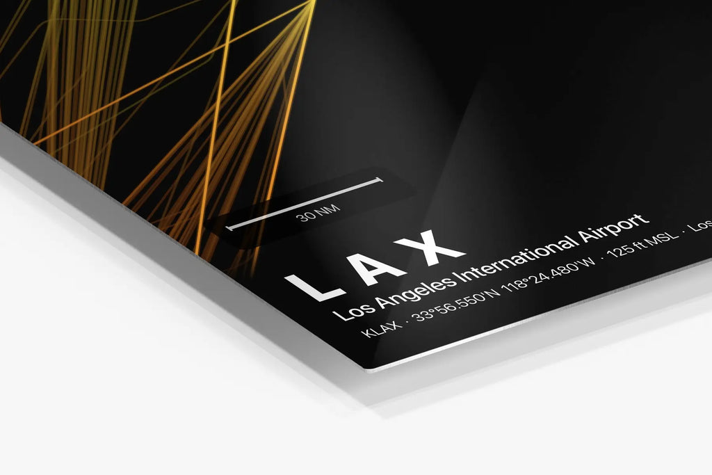 LAX flight path print — Solana theme · Dark in corner detail setting