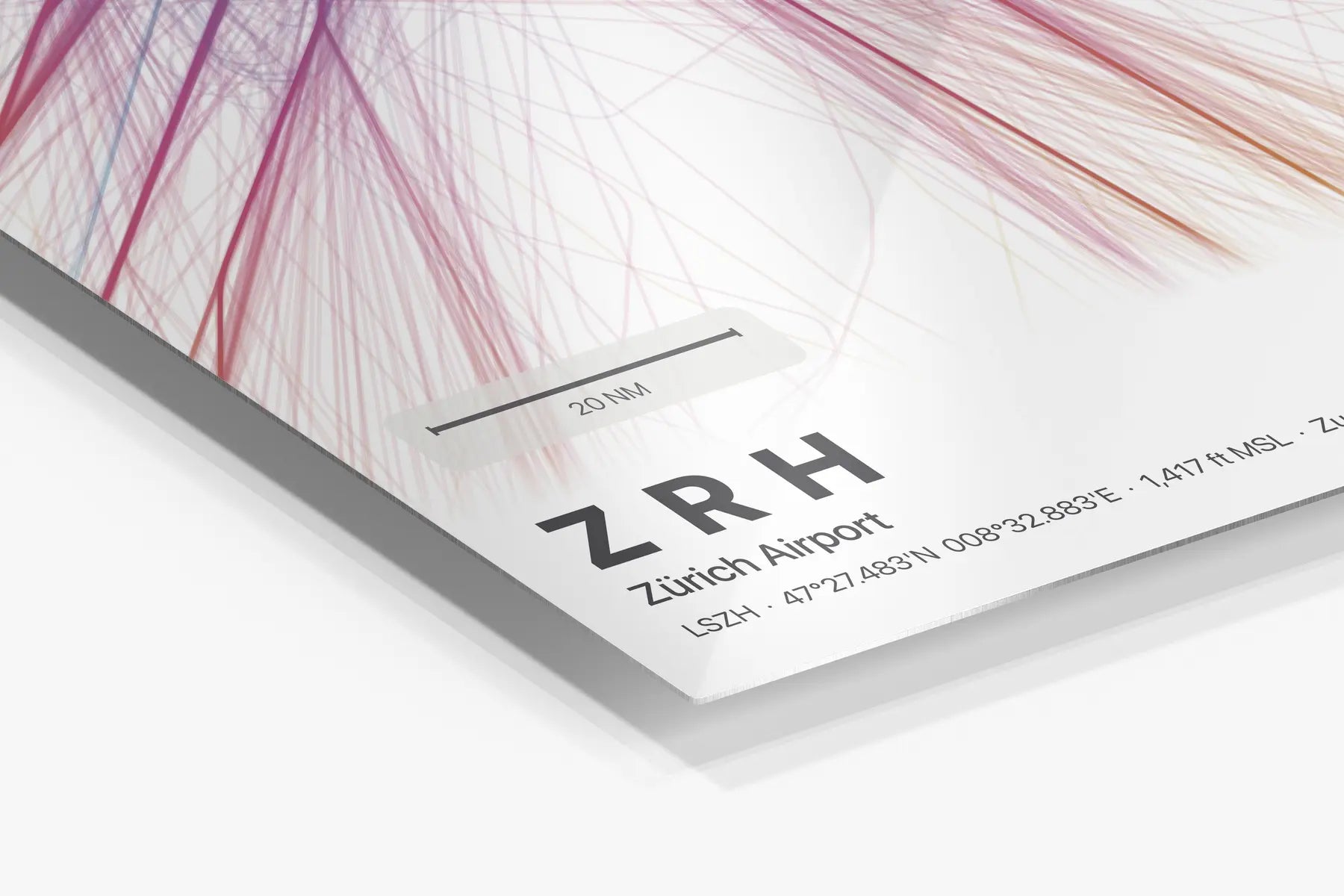 ZRH flight path print — Aurora theme · Light in corner detail setting