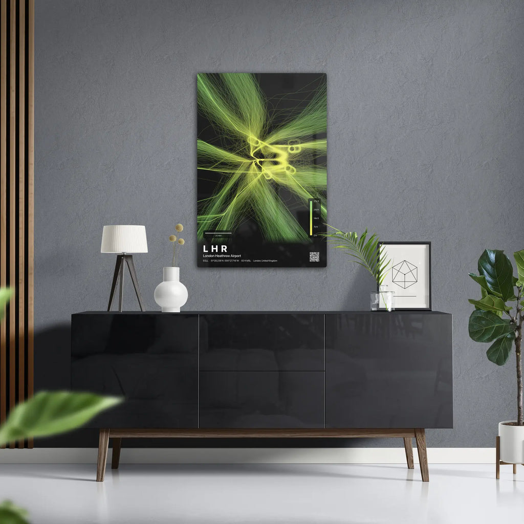 LHR flight path print — Citrus theme · Dark in foyer setting [hotspot:50]