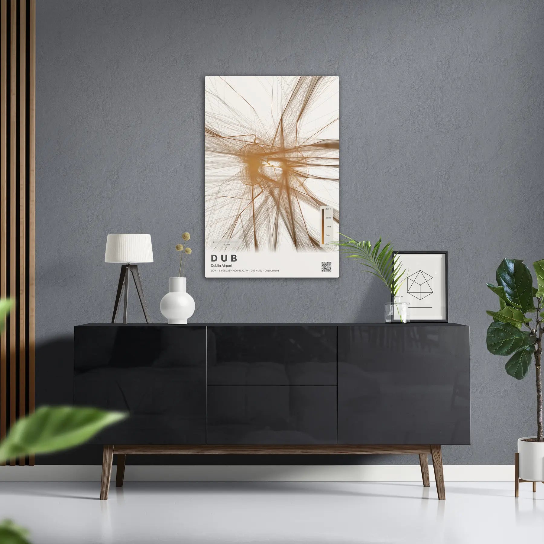 DUB flight path print — Solana theme · Light in foyer setting [hotspot:50]