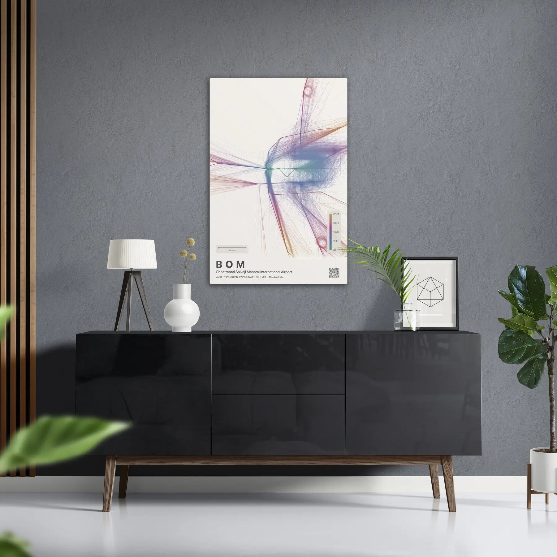 BOM flight path print — Aurora theme · Light in foyer setting [hotspot:50]