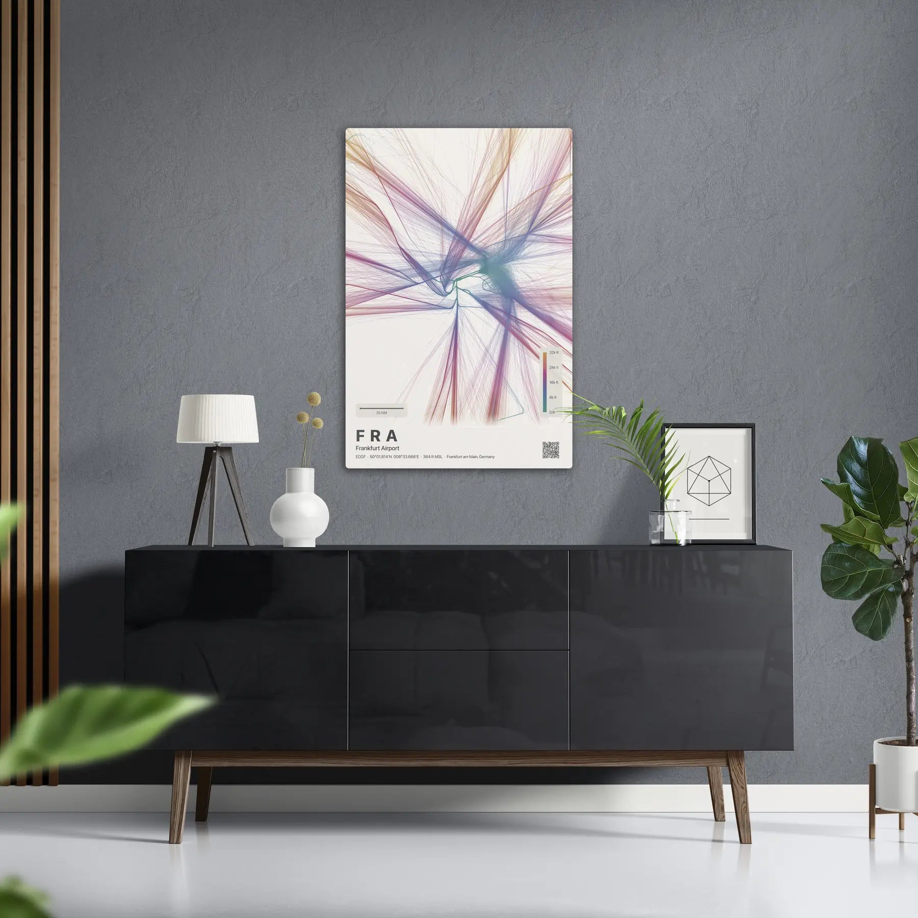 FRA flight path print — Aurora theme · Light in foyer setting [hotspot:50]