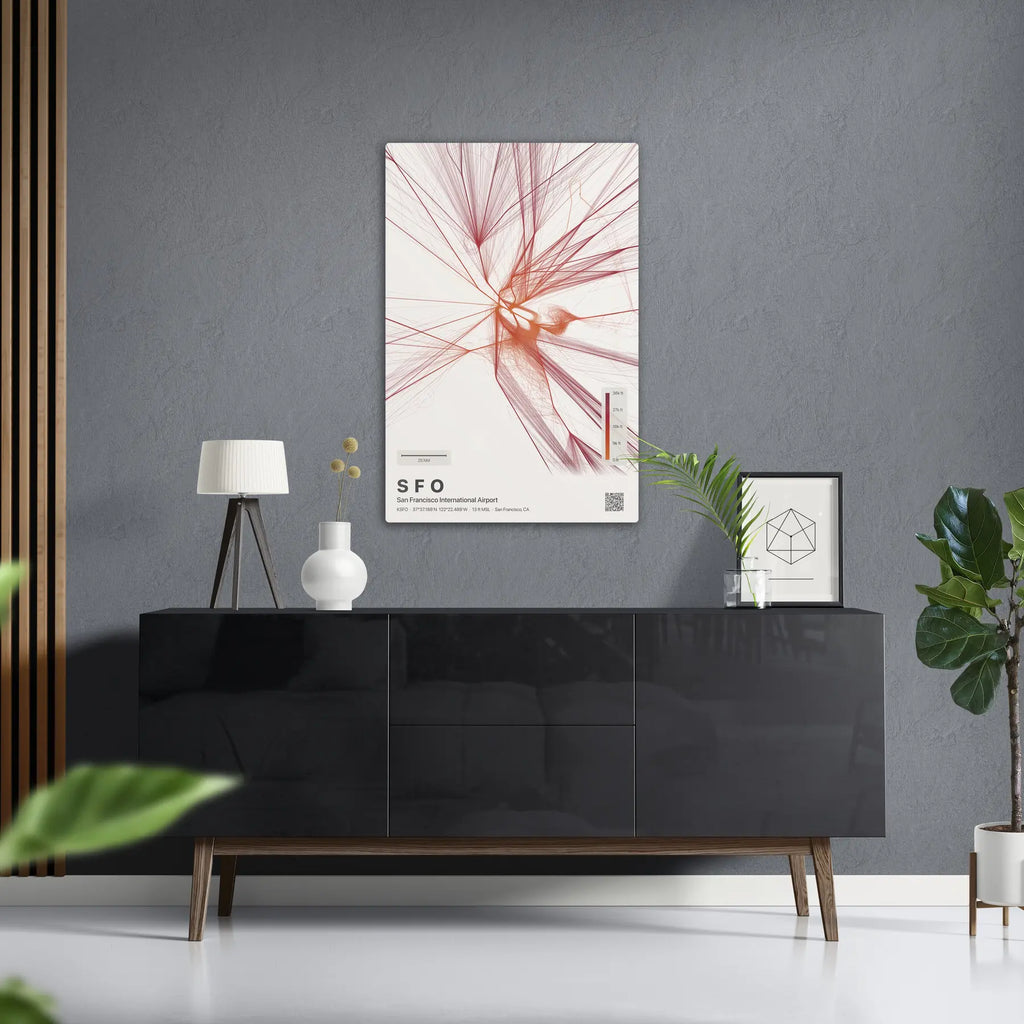 SFO flight path print — Inferno theme · Light in foyer setting [hotspot:50]