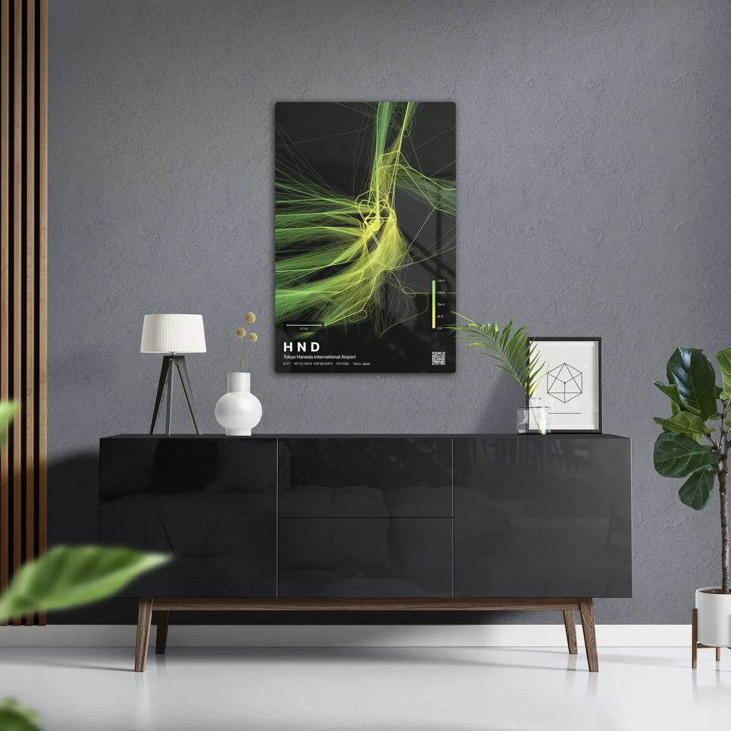 HND flight path print — Citrus theme · Dark in foyer setting [hotspot:50]
