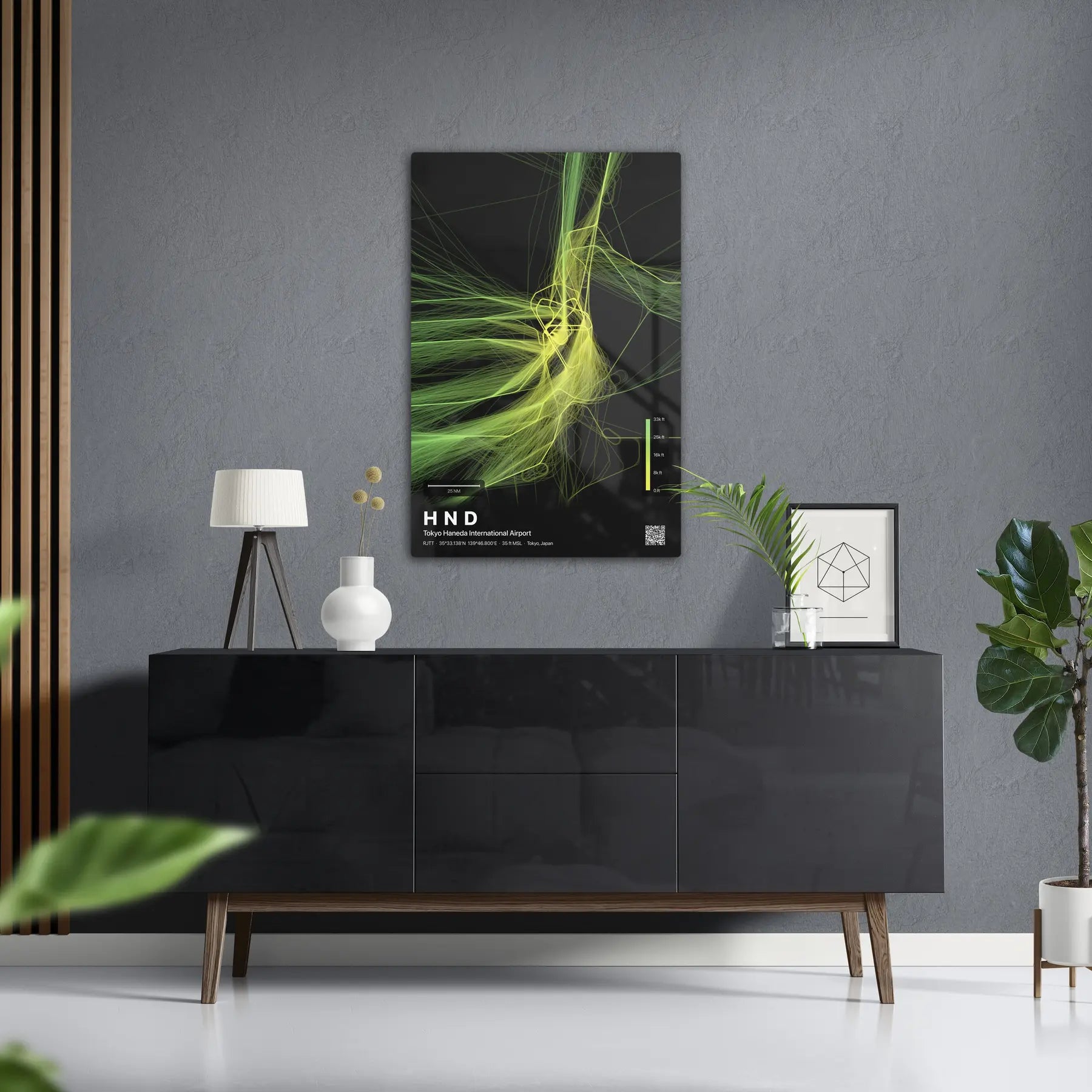 HND flight path print — Citrus theme · Dark in foyer setting [hotspot:50]
