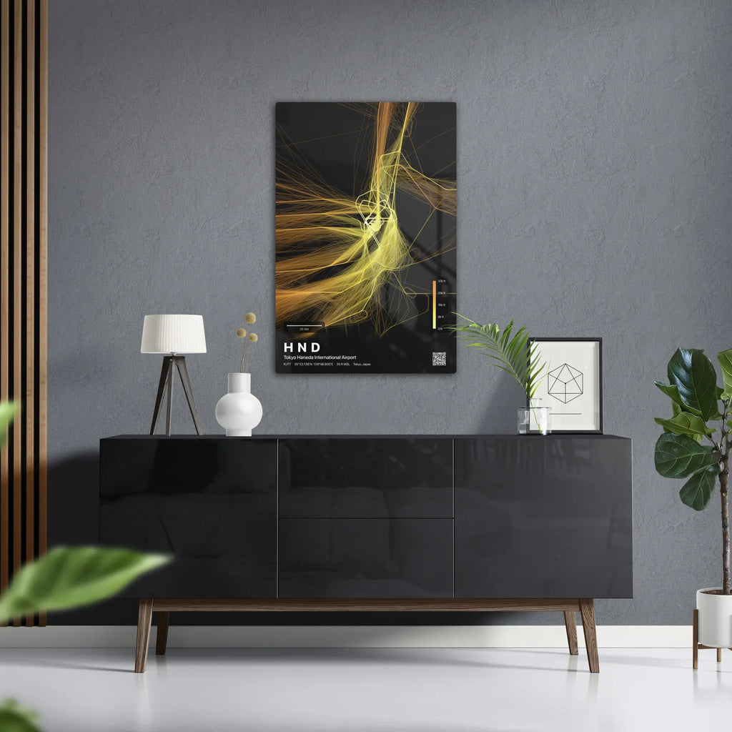 HND flight path print — Solana theme · Dark in foyer setting [hotspot:50]