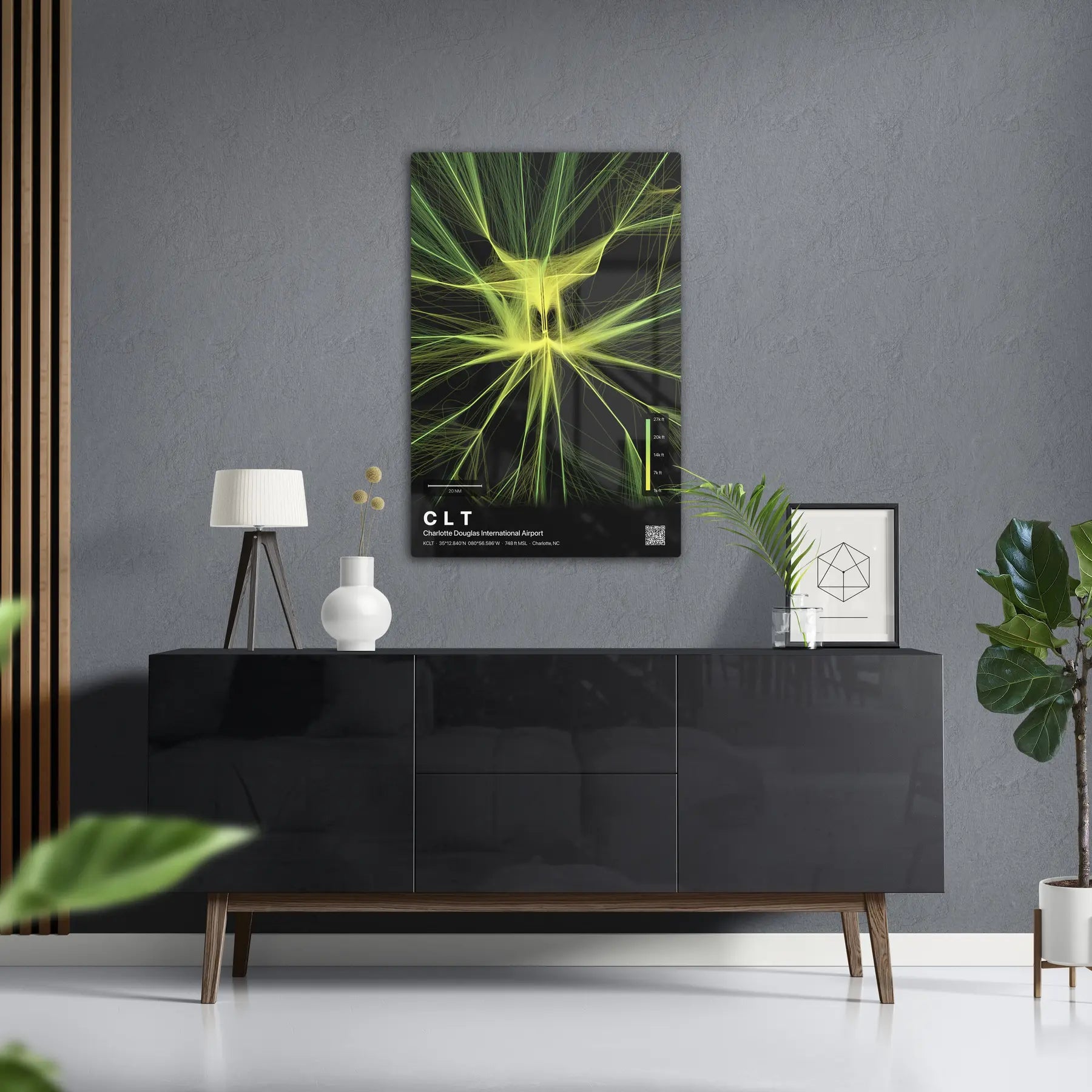 CLT flight path print — Citrus theme · Dark in foyer setting [hotspot:50]