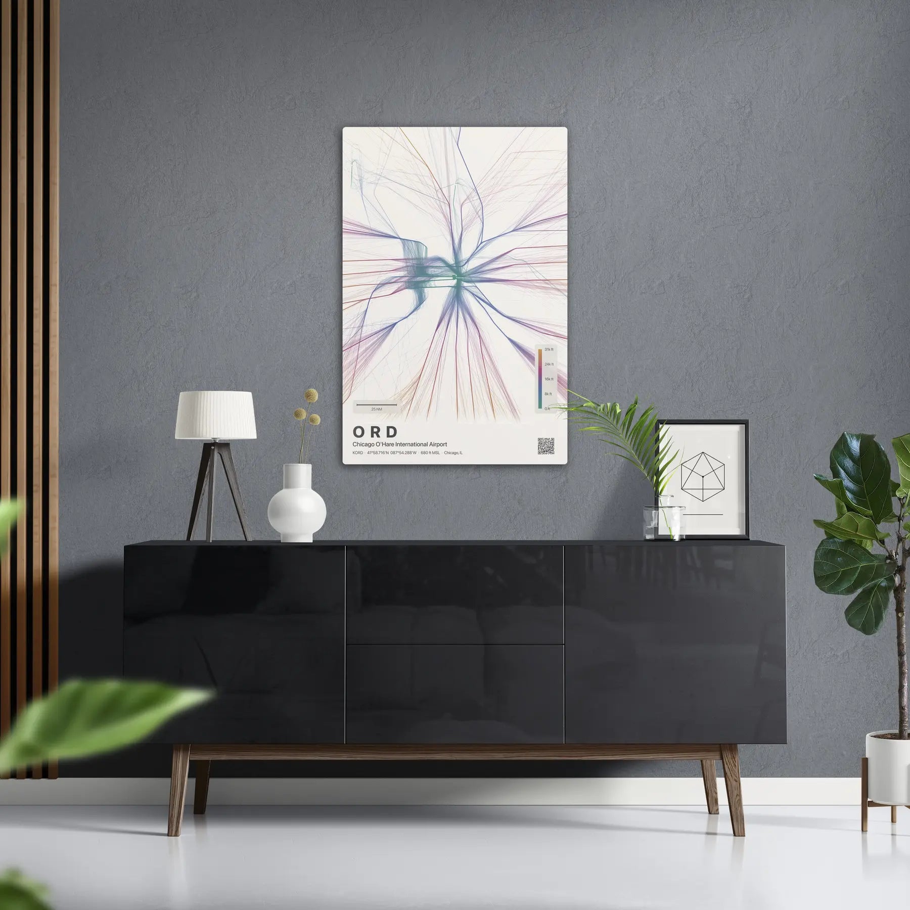 ORD flight path print — Aurora theme · Light in foyer setting [hotspot:50]