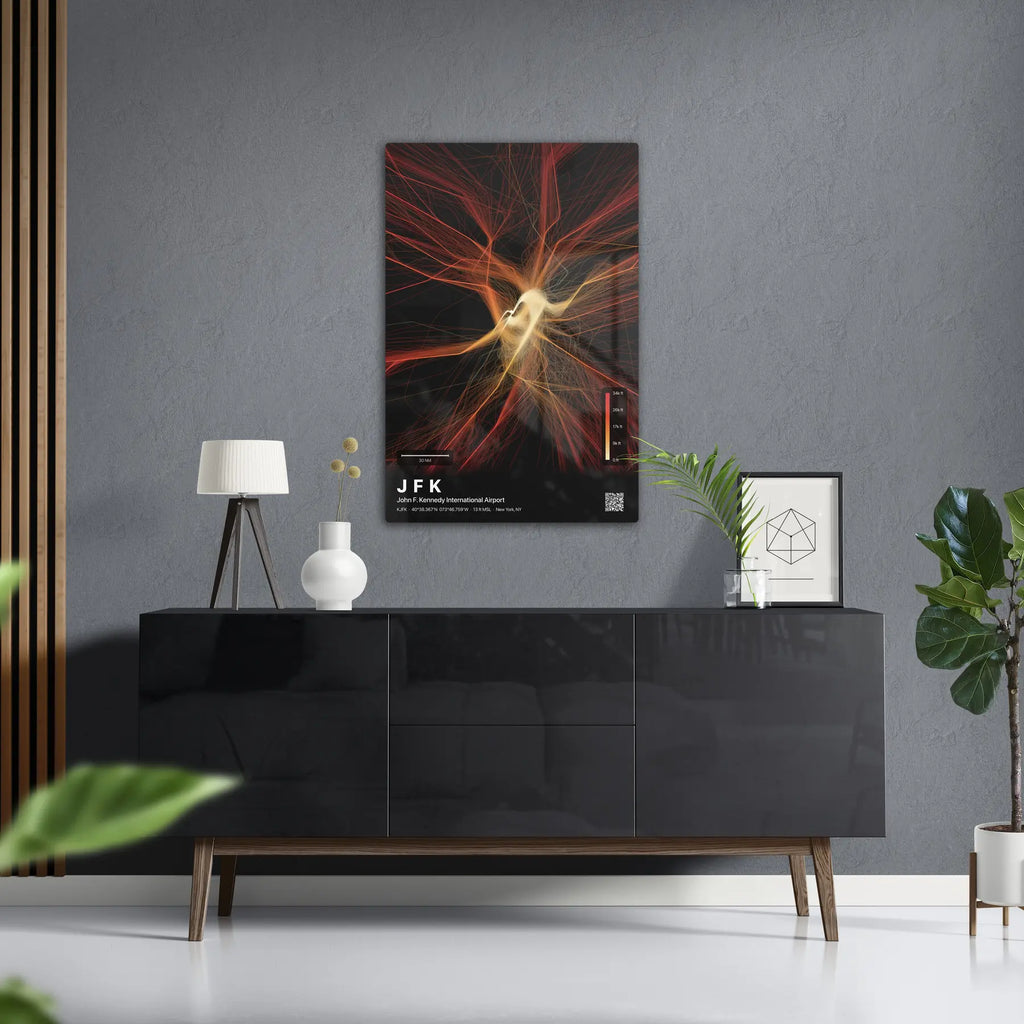 JFK flight path print — Inferno theme · Dark in foyer setting [hotspot:50]