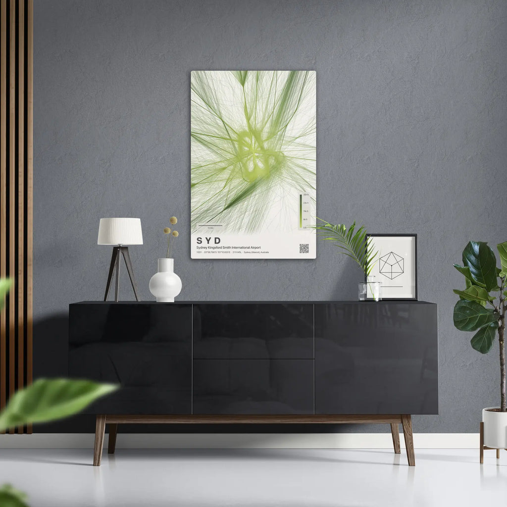 SYD flight path print — Citrus theme · Light in foyer setting [hotspot:50]