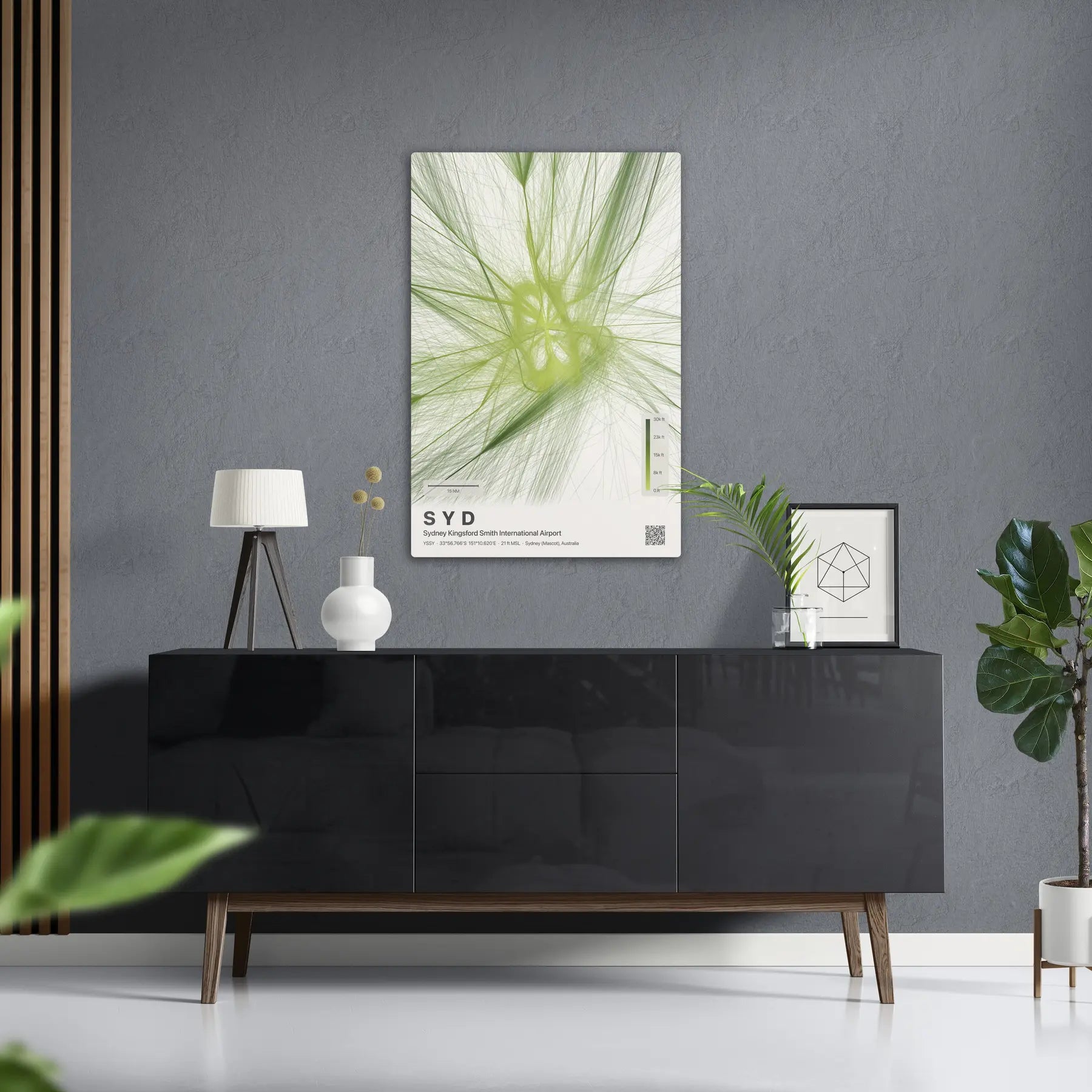 SYD flight path print — Citrus theme · Light in foyer setting [hotspot:50]