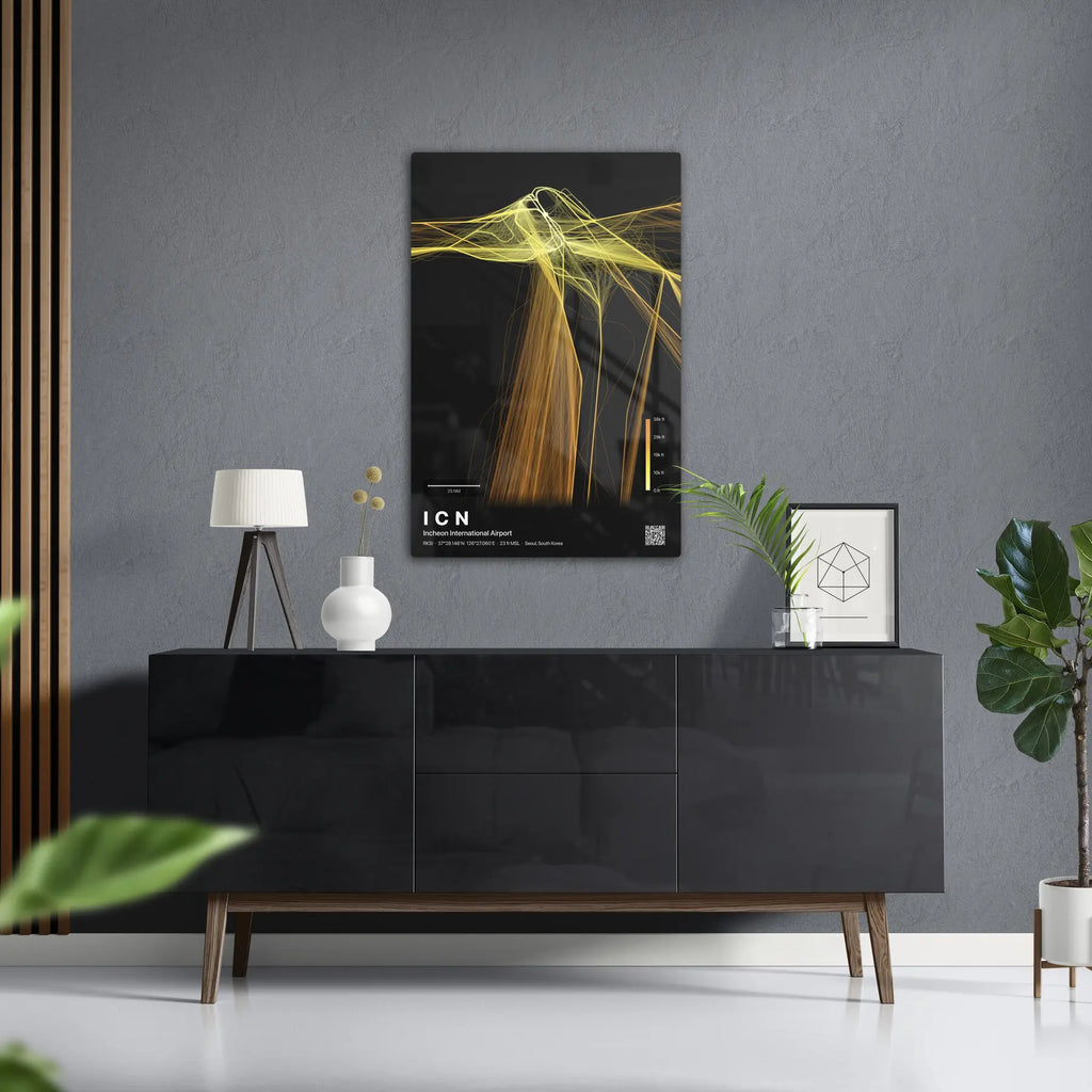 ICN flight path print — Solana theme · Dark in foyer setting [hotspot:50]