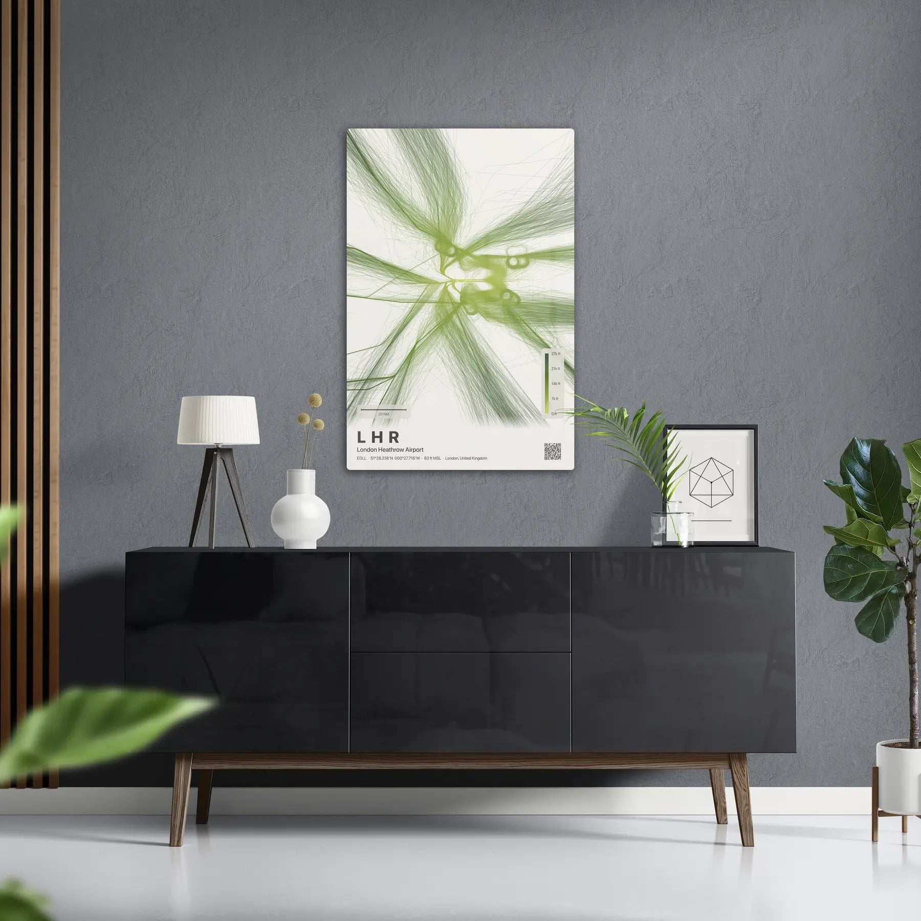 LHR flight path print — Citrus theme · Light in foyer setting [hotspot:50]